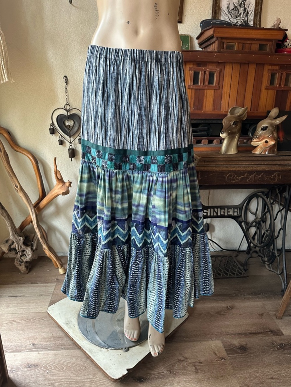 Vintage Bohemian Tiered Maxi Skirt